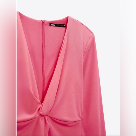 NWT $50R Zara Knotted Front Dress. Neon Pink Size Large - Picture 8 of 11